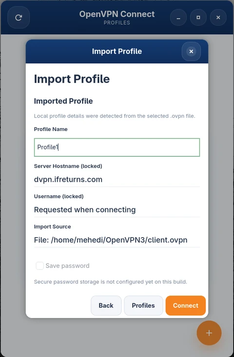 Import profile – review form