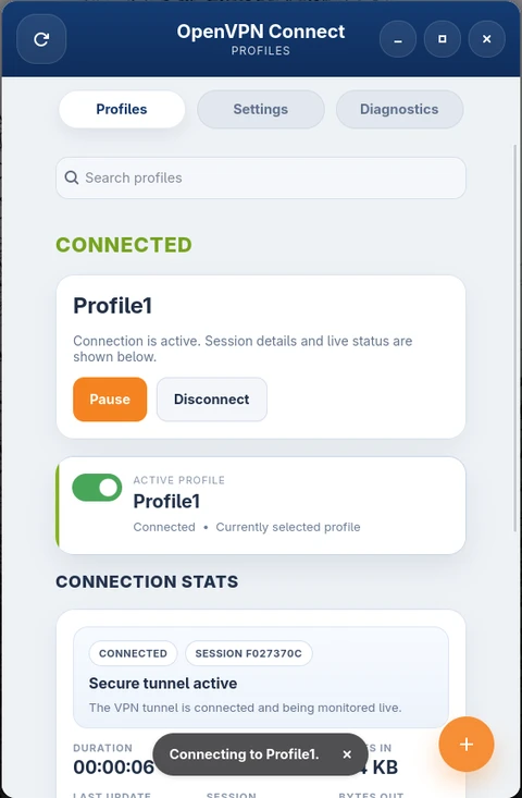 Active connection with stats