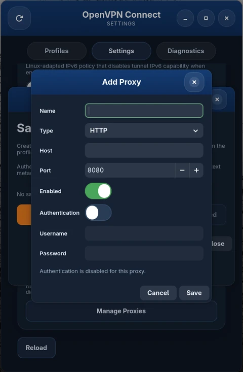 Add proxy dialog